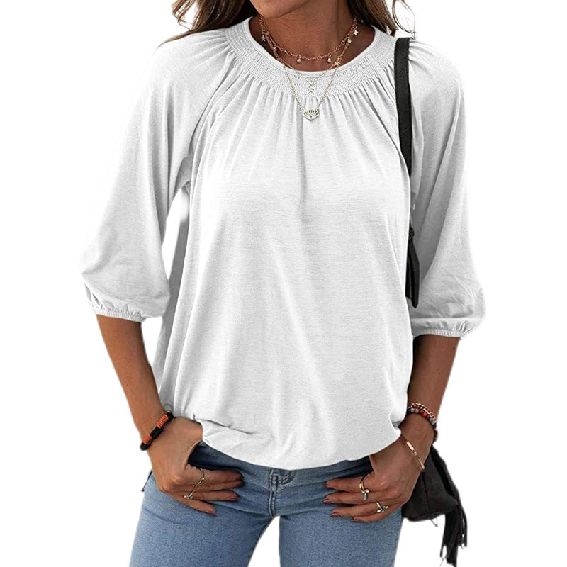 New Designer Clothing 2025 Summer Women's Fashion Hooded Round Neck Loose Seven Sleeve Women's T-shirt 2025