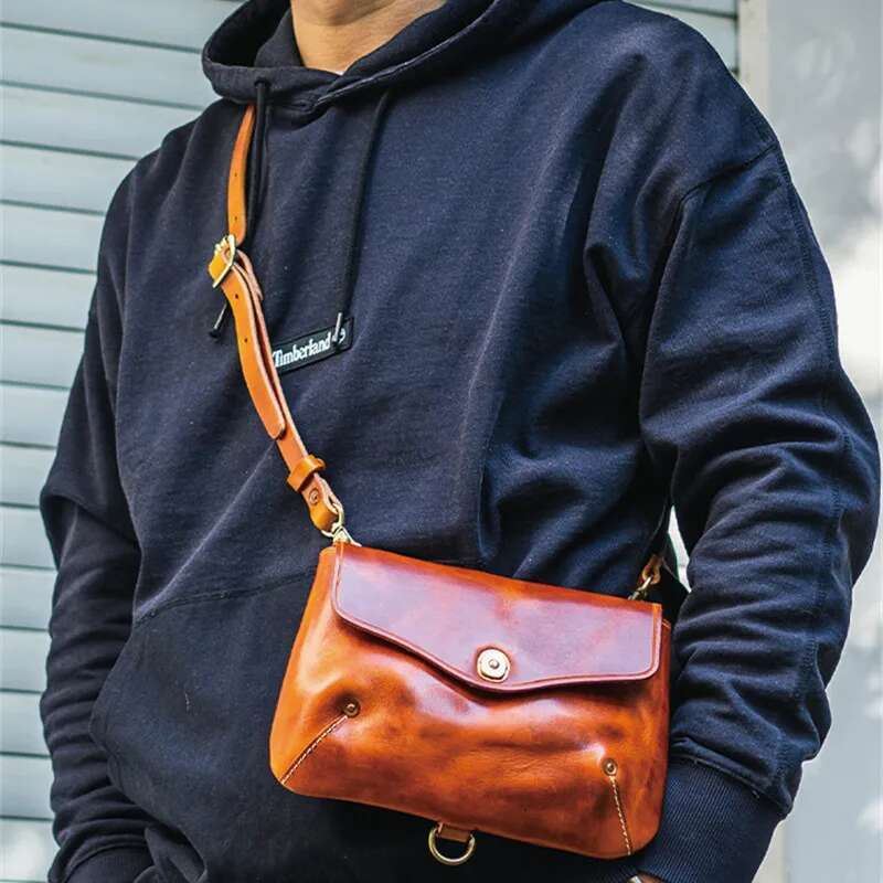 Fashion Daily Natural Genuine Leather Men's Messenger Outdoor Leisure Pure Real Cowhide Small Shoulder Bag Youth