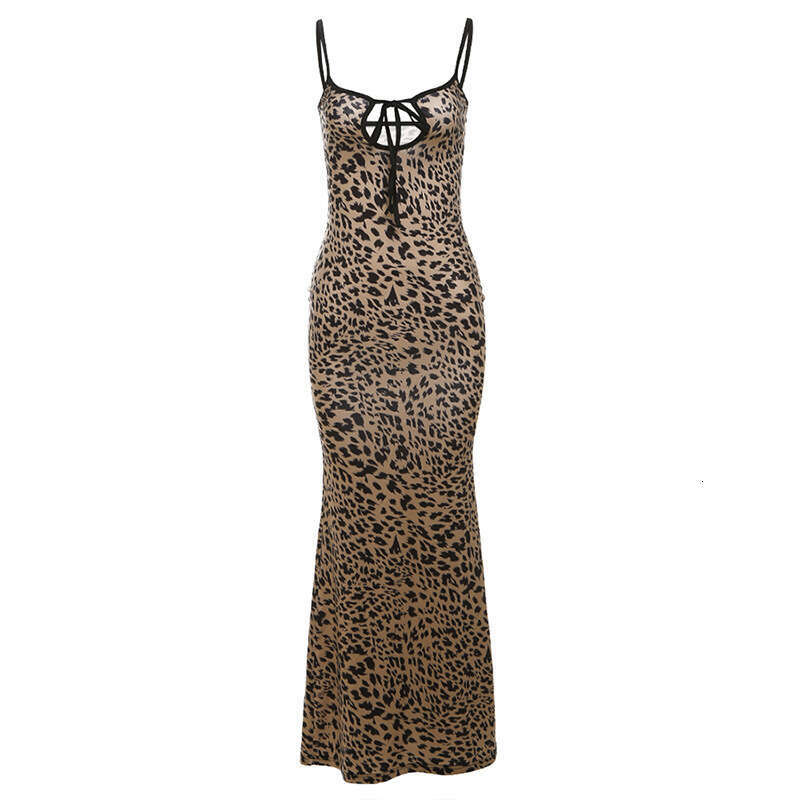 Halter Dress American Summer Women S Style Sexy Bag Hip Skirt Fashion Strap Back Leopard Pattern Dress Maxi Dress