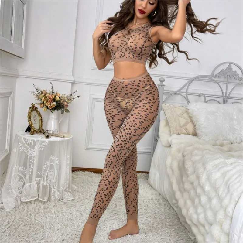 Sex Sexy lingerie Tight fitting thin perspective leopard print two-piece set Women underwear sexy clothes woman Sex shop R250520
