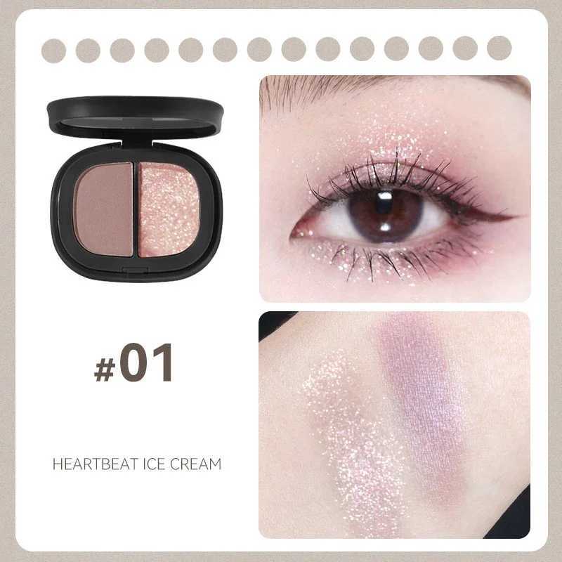 2 Colors Mini Eye Shadow Palette Matte Glitter Eyeshadow Pigments Waterproof Earth Color Shimmer Eye Shadow Portable CosmeticsXJ250520