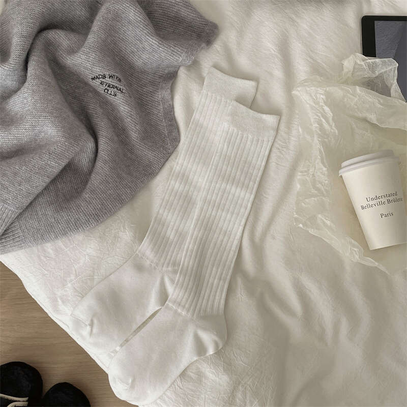 New Solid Color Double Needle Minimalist Pile From Dongdaemun, South Korea, Ins Calf White Socks For Women To Look Slim, Korean Style B5
