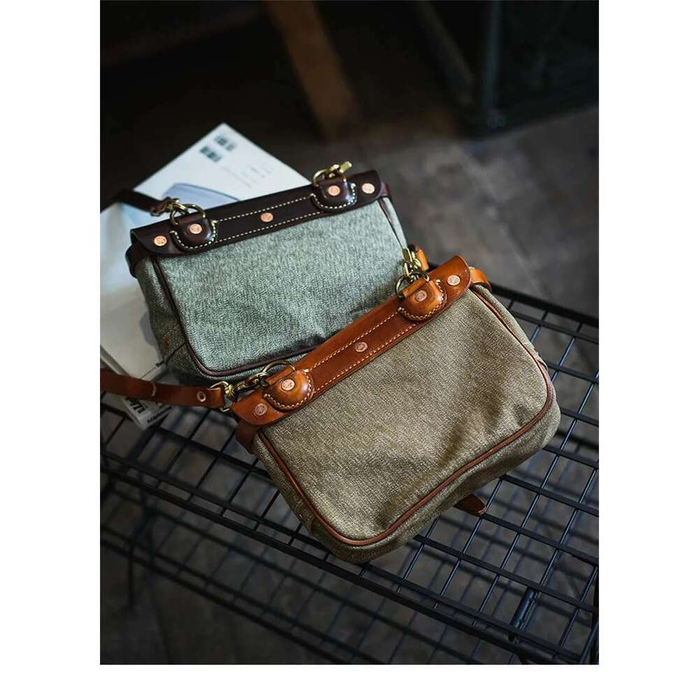 Fashion Vintage High Quality Canvas Genuine Leather Men Messenger Casual Designer Real Cowhide Shoulder Crossbody Bag
