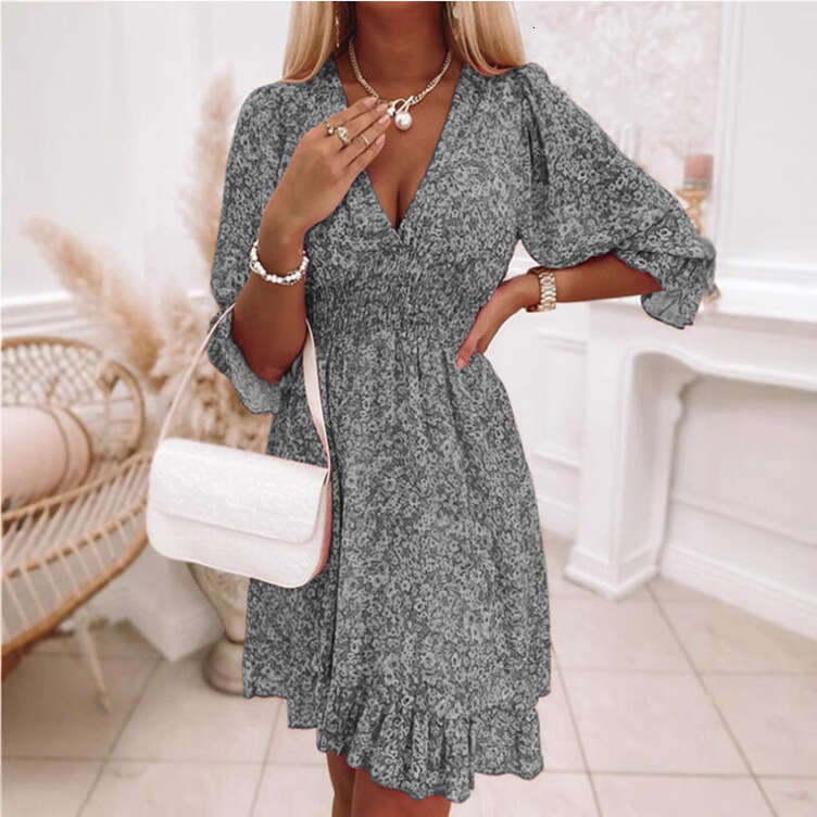 Vestido Vestidos Elegantes Partydress Vestidos De Noche Tender 2025 Womens New Mid Length Skirt with Waist Cover and Bohemian Printed Short Sleeve Flo