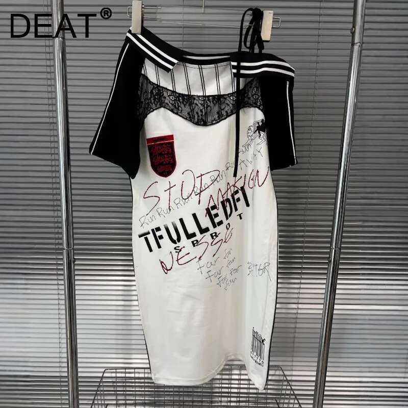Fashion Women's Sports Style Lace Patchwork Letter Contrast Color Short Sleeves Dress Female New Items 11A03857