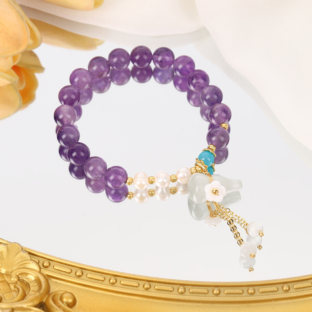 Chinese style gourd pendant, bracelet, natural amethyst bracelet for women