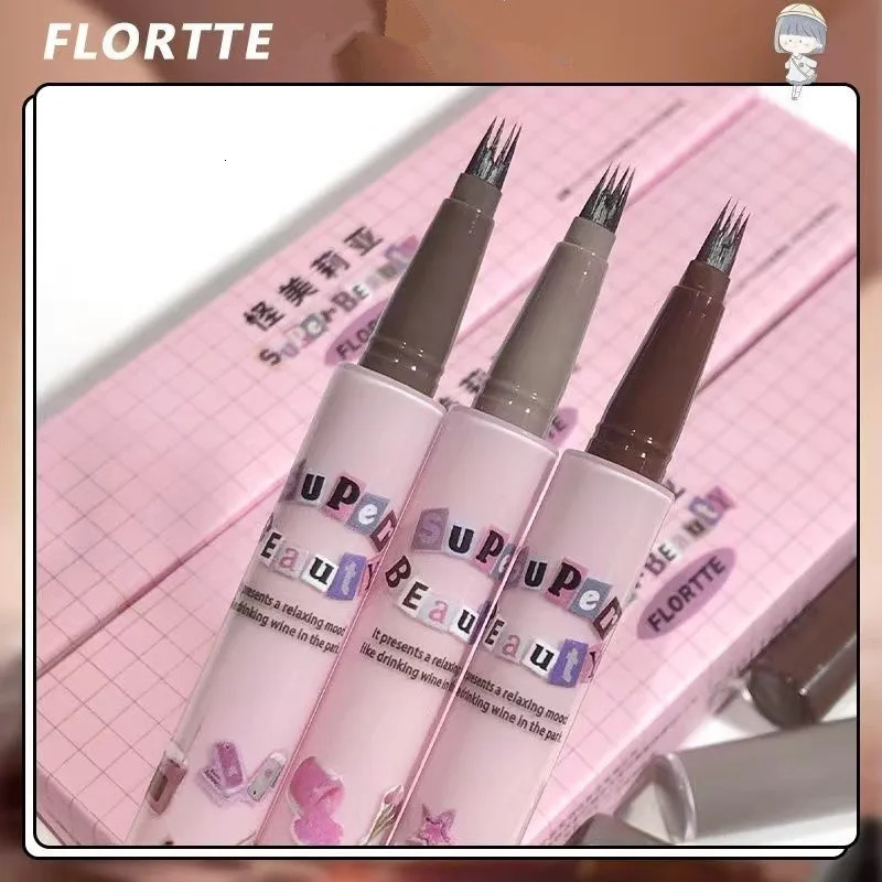 FLORTTE 4 Forks Liquid Eyebrow Pen Waterproof Natural Brows Enhancers Pencil Lower Eyelash Eyeliner Aegyo-sal Hair Line Definer 250515