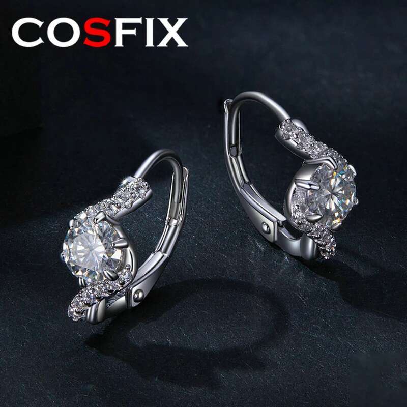 COSFIX Moissanite Hoop Earrings for Women 0.5ct White Women Moissanite Hoop Earrings Luxury Womens Moissanite Hoop Earring