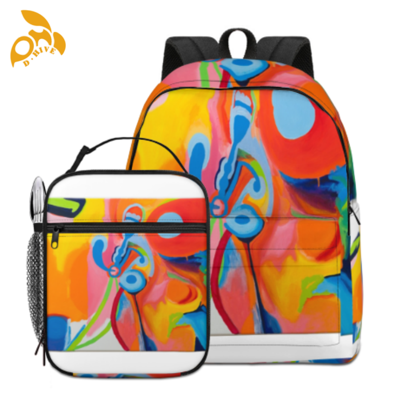 Free delivery.top fashion designers customize lightweight and high-quality full-print white and black schoolbags in beige.