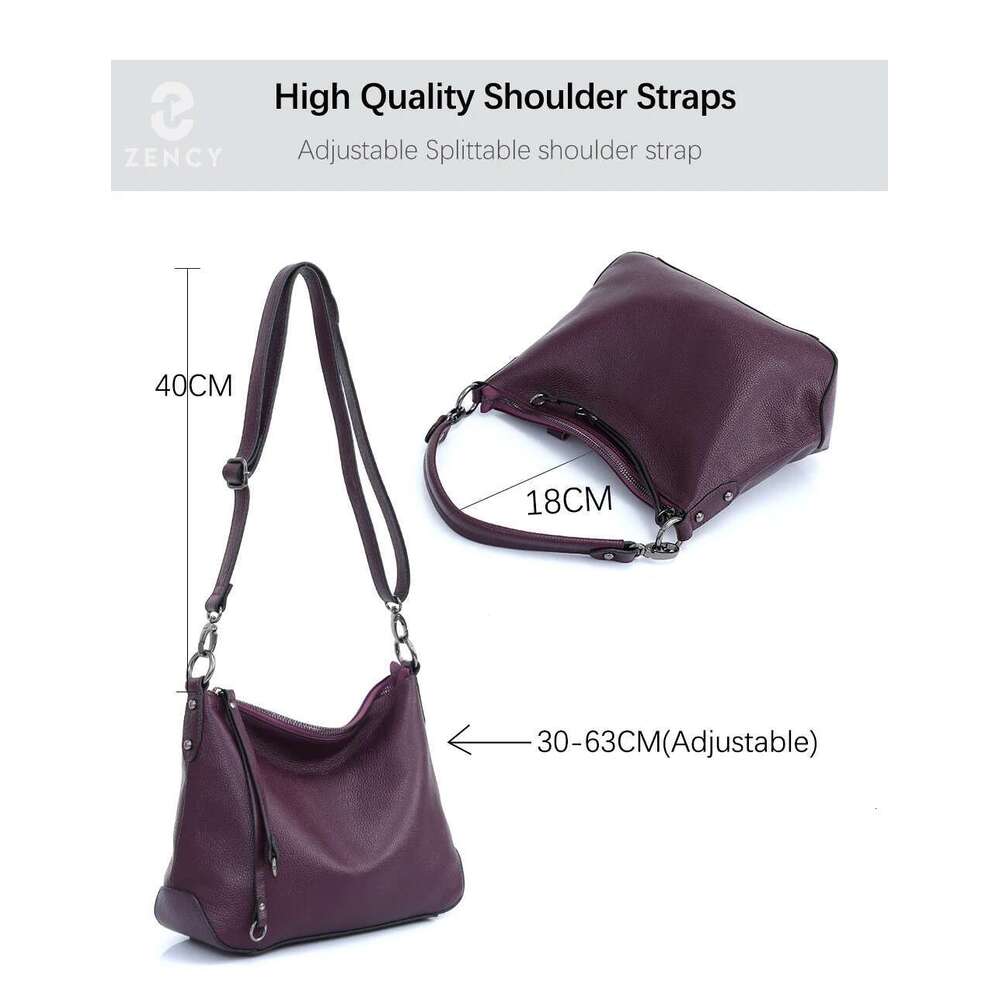 Women's Bags Designer Zency Genuine Leather For Women Simple Classic Handbag Hobo Vintage Grey Shoulder Tote Cowhide Crossbody Bag Mom's Gif