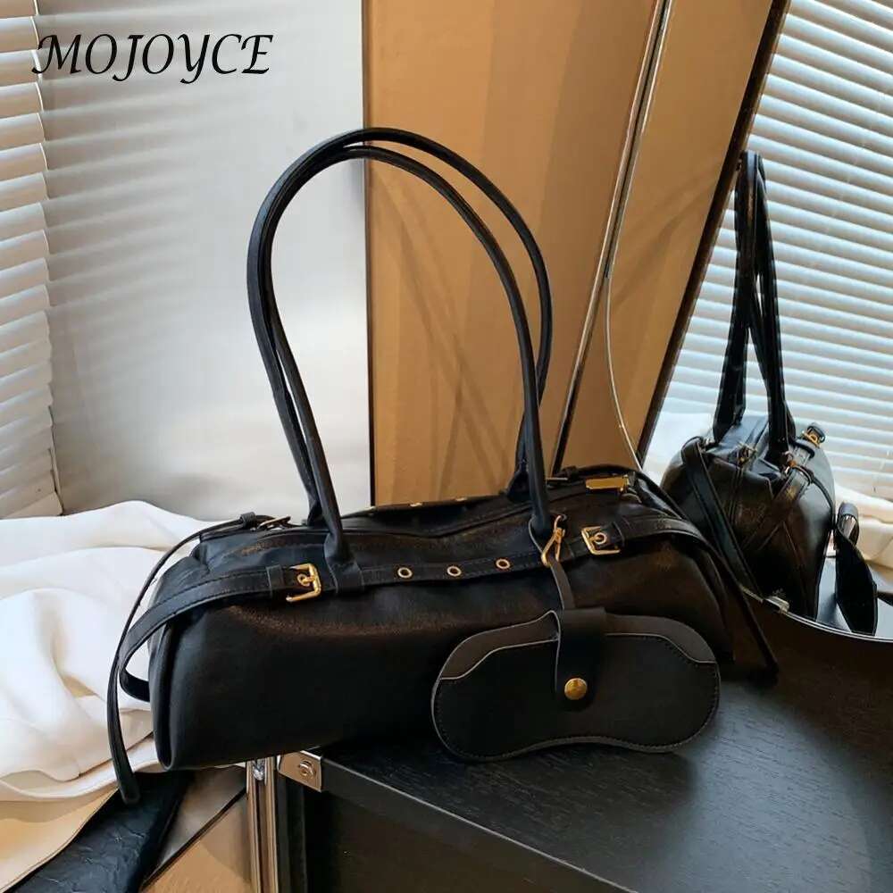 Boston Women Solid Shoulder PU Leather Bowling Handbag Casual Underarm Bag Retro Commuter Bags For Travel