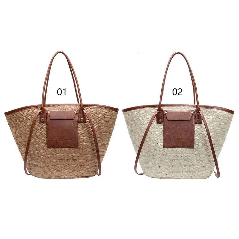 Women Fashion Handmade Straw Shoulder Purse Large Capacity Woven Sling Patchwork Vacation Bag