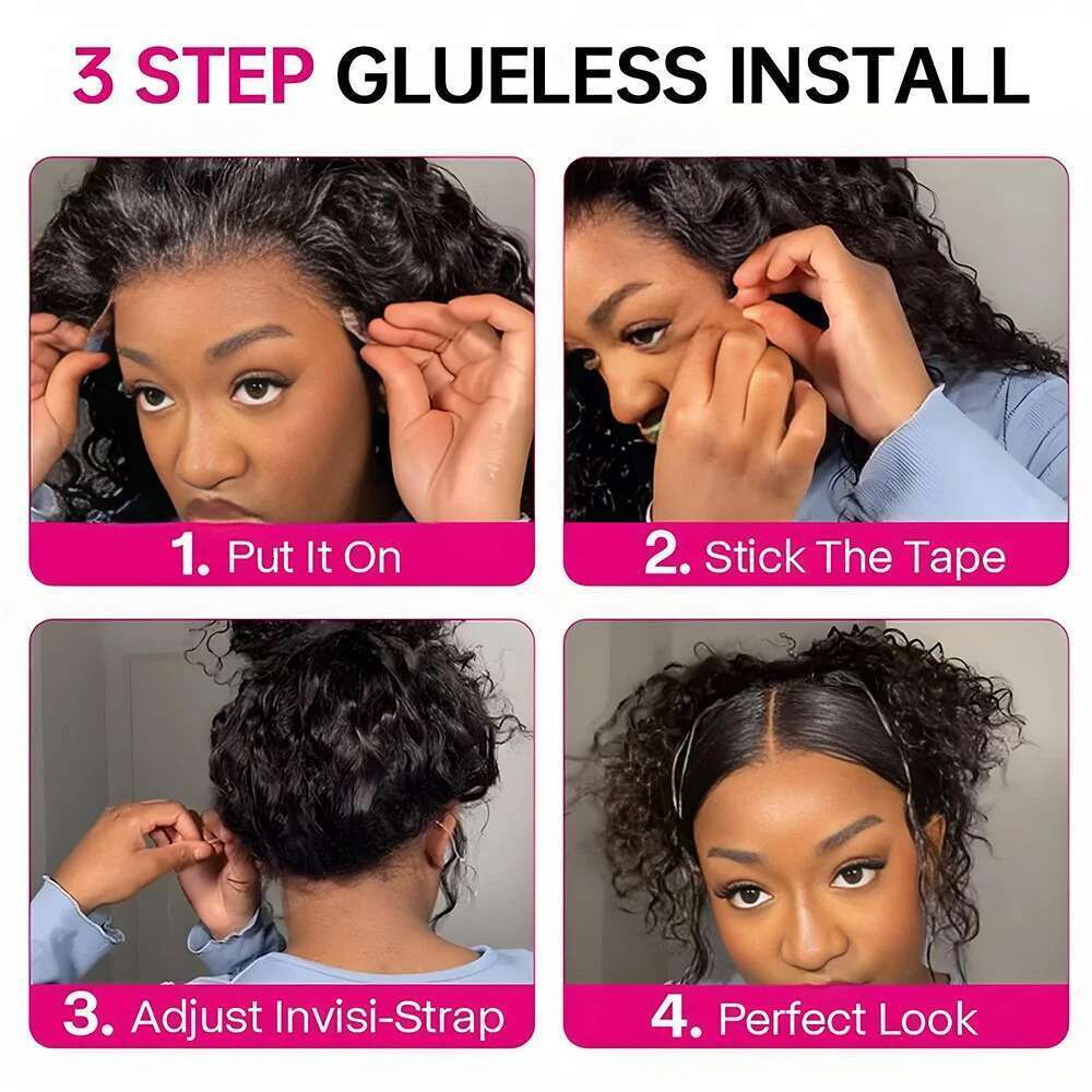 Invisi Strap 360 Full Lace Frontal 250 Density Kinky Curly 30 Inch Black Human Hair Drawstring Snug Water Wig Preplucked