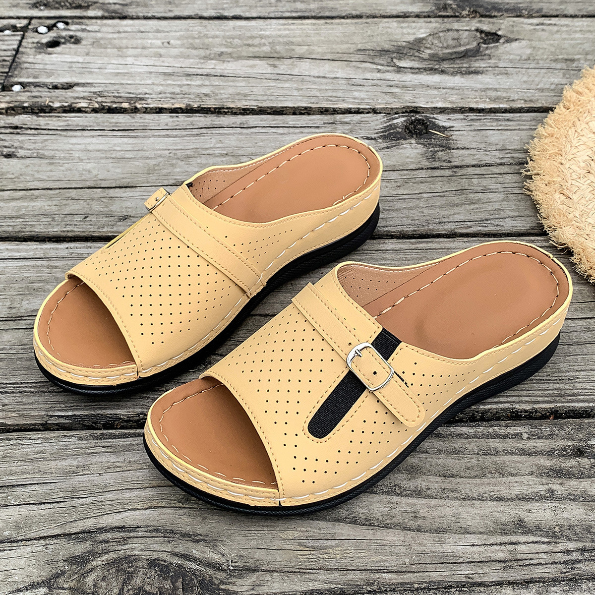 Large Casual Shoes Women S Shoes Summer New Style For Outerwear With Metal Buckle Thick Sole Fishmouth Wedge Sandals Ddmysaturn