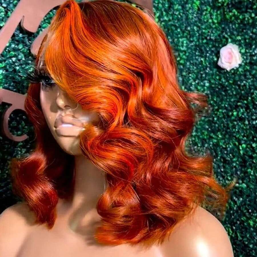 Ginger Orange Front Bone Body Wave 13x4 Human Hair Frontal Wigs Transparent Lace Wig For Women