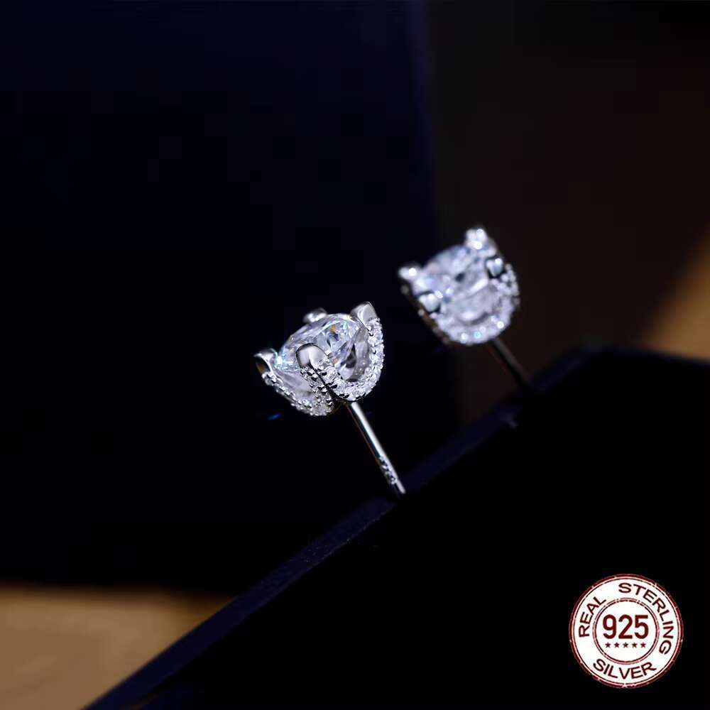 6mm exquisite petal design gold-plated pure sier round cut cubic zirconia earrings for women's daily boutique accessories