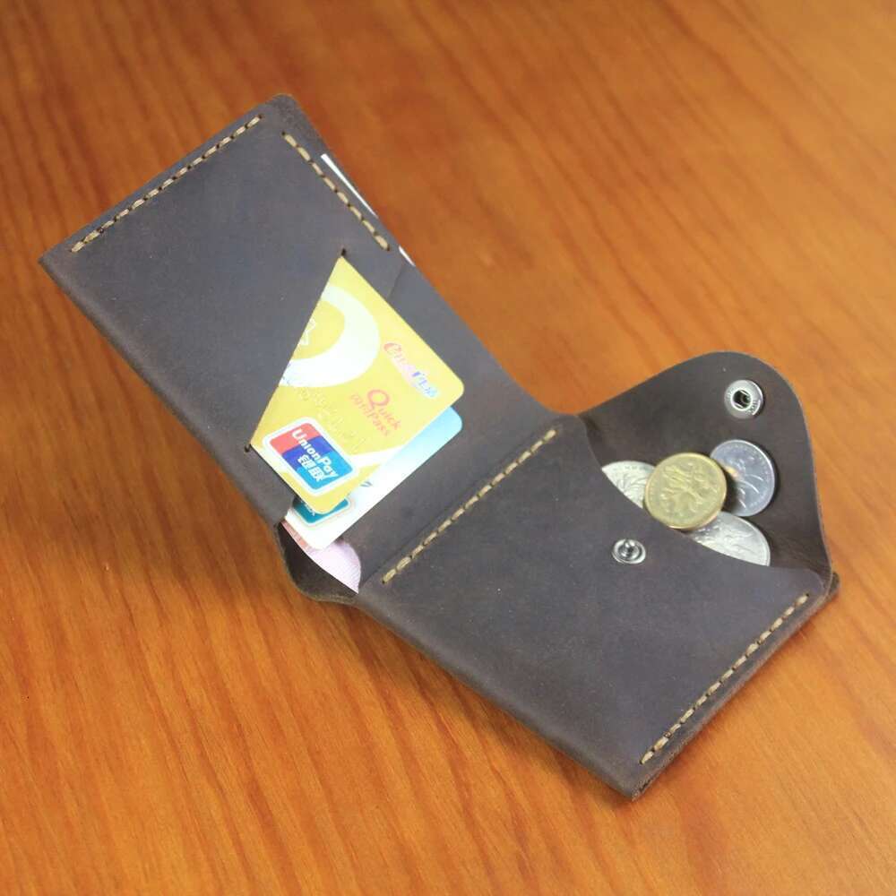 Handmade Genuine Leather Wallet Small Men Bifold Wallets Purse Male Short Bag with Coin Pocket Simple Money Clips