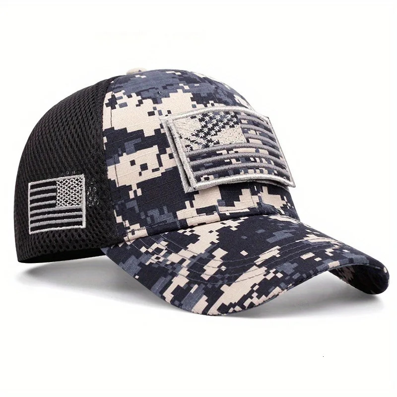 Stars and Stripes camouflage applied-embroidered baseball caps mens and womens outdoor sports event fishing net gauze caps 250519