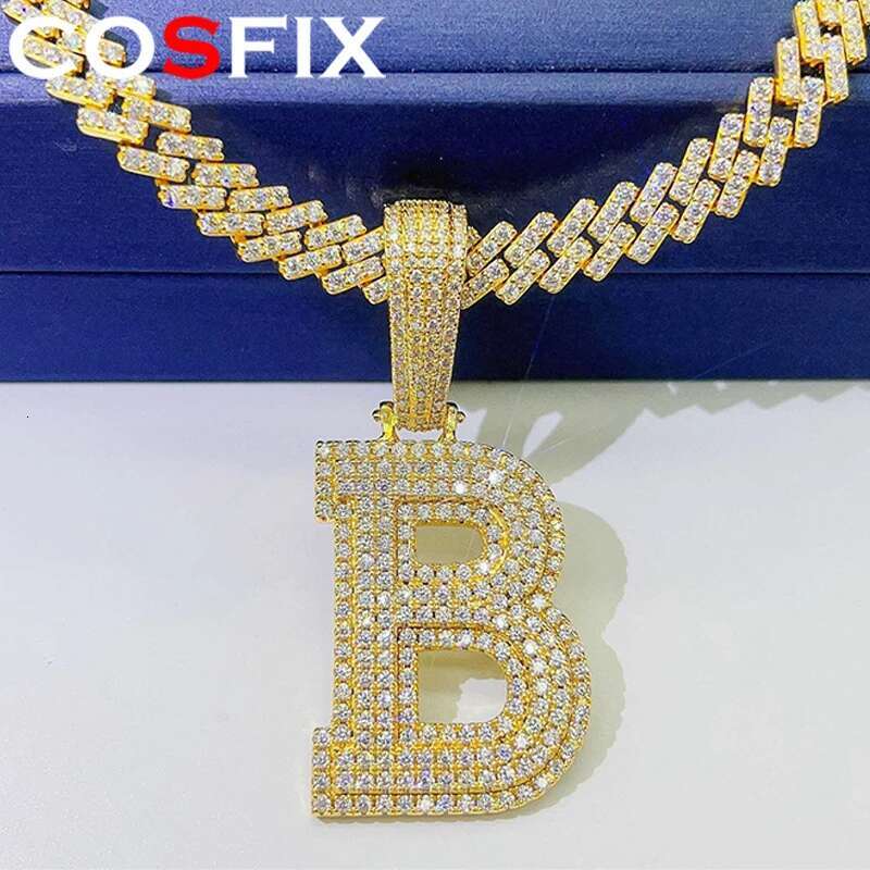 Hiphop Moissanite R Letter Pendant s925 Sterling Silver D Color Moissanite Alphabet Pendant Necklace for Women Men INS Gift