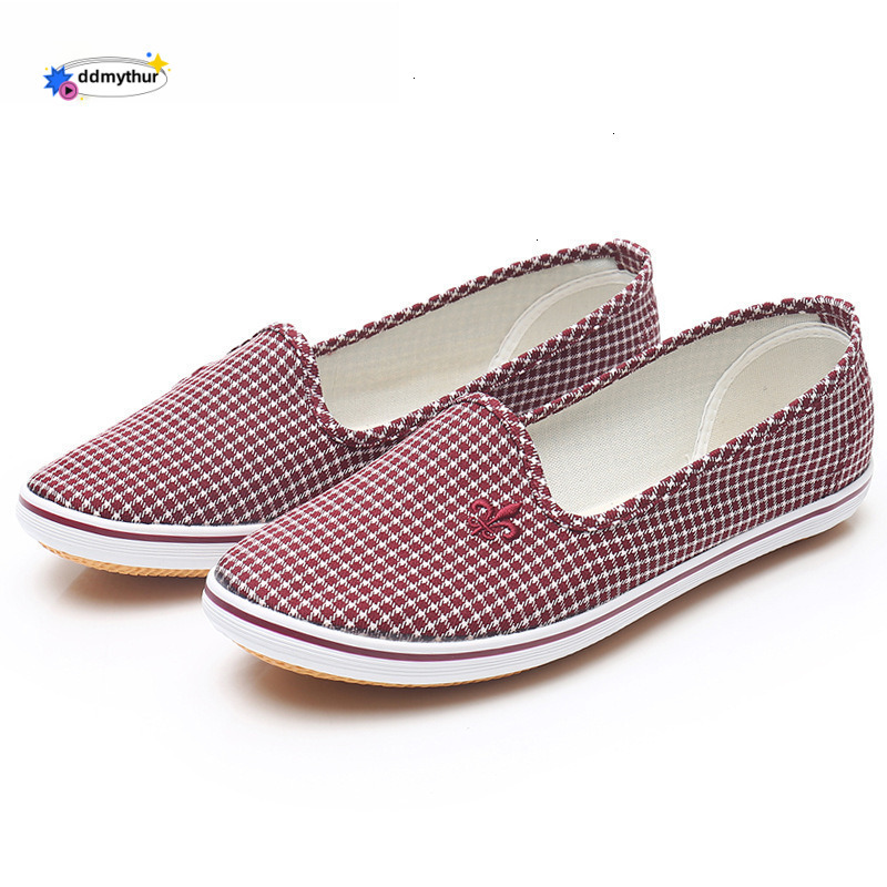 Lutai Mom's Soft Lightweight Cow Rib Sole Plaid Cloth Summer Middle and Old Age One Step Work Casual Women's Shoes ddmythur ddmythur