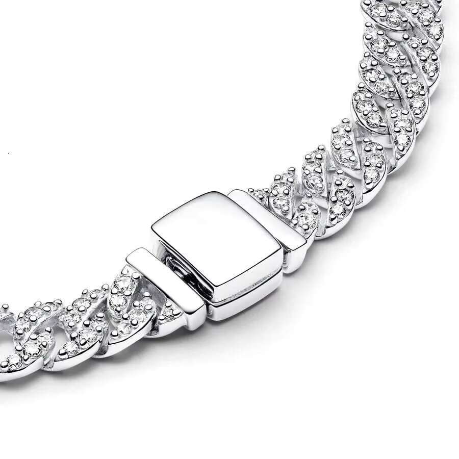 Gold and sier eternal paving Cuban chain bracelet fits charming women's shiny jewelry fashion trend 2025 hot selling