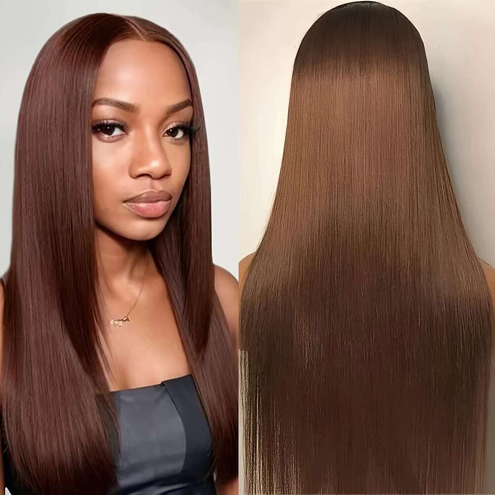 Chocolate Brown 13x4 HD Front Colored Human Hair Wigs Pre Plucked Transparent Bone Straight Lace Frontal Wig For Women
