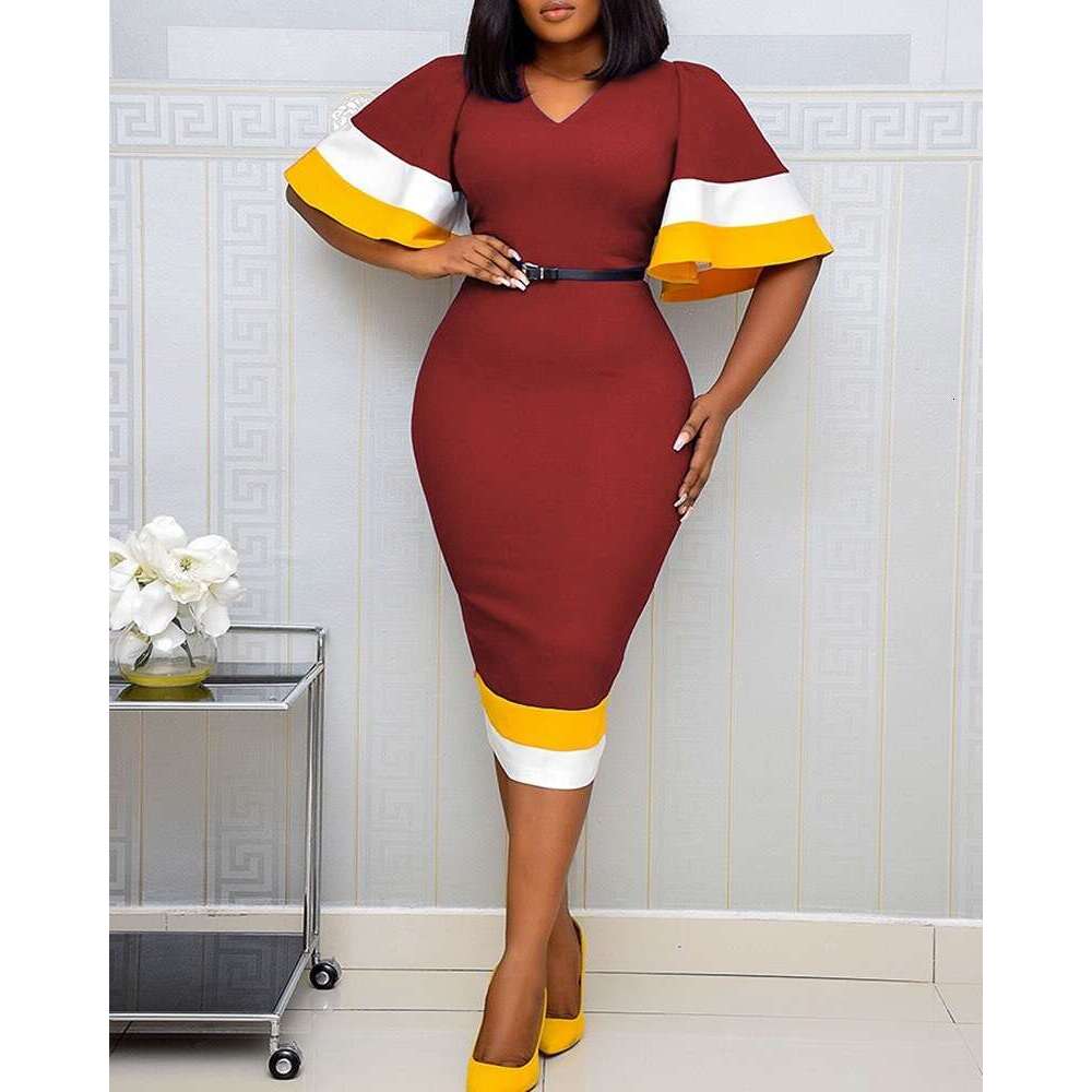 Women's Wear Women's Summer Fashion Colored Flare Sleeve Wrap Hip Dress
