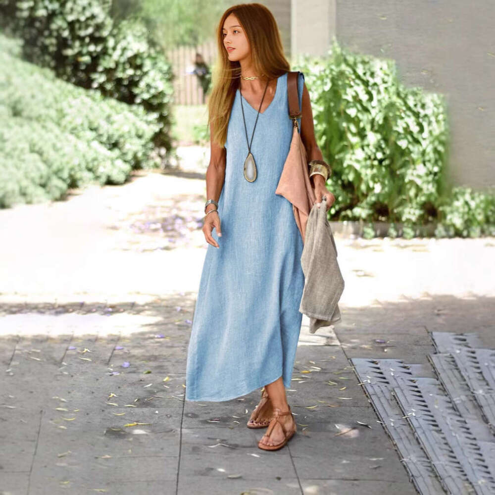 Vestidos Party Dresses for Women Fulllace Skirt Promdress 2025 Plus Size Womens Clothing New Style Summer Dress Cotton Linen Color Fashion