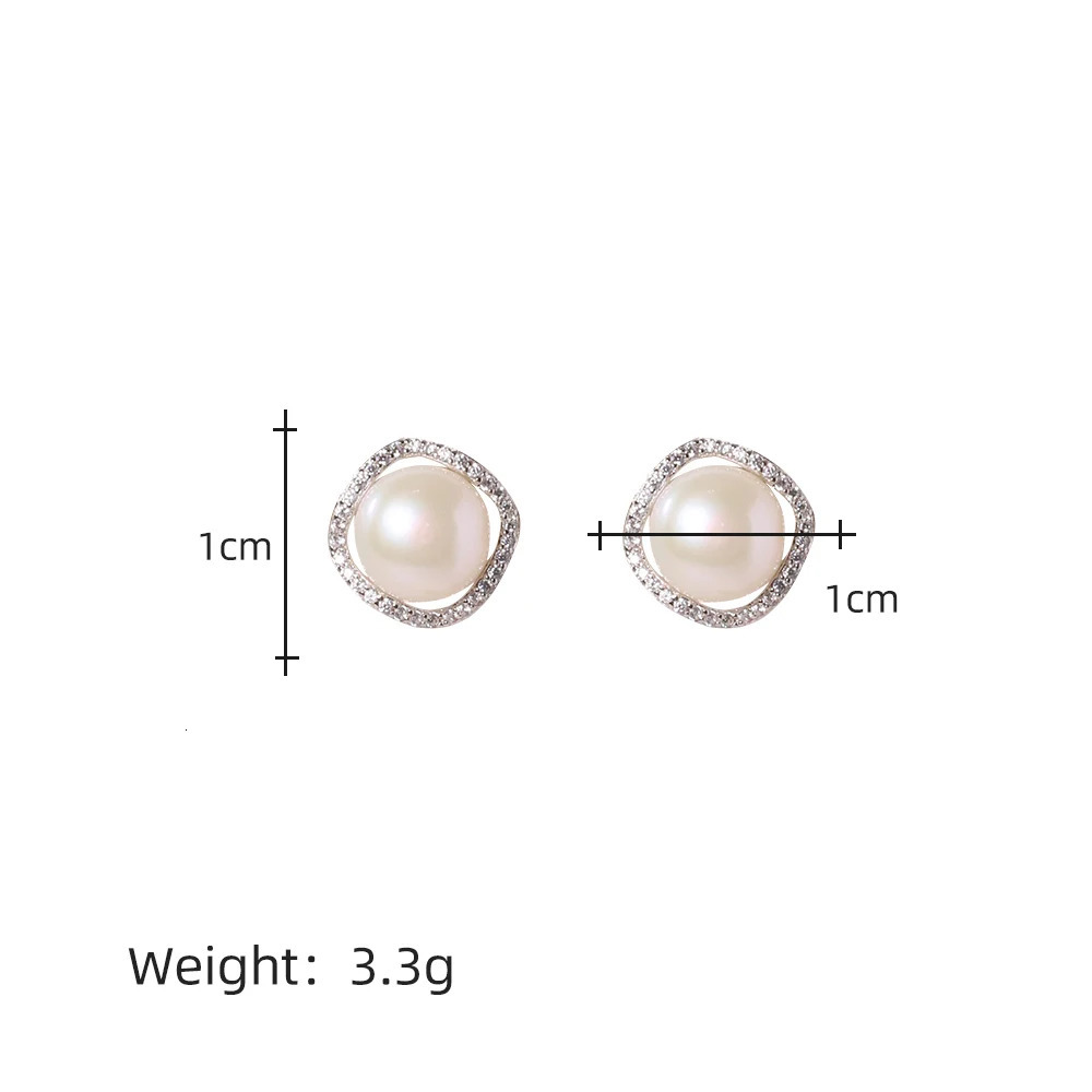 Natural Pearl Round 925 Silver Inlaid Zircon Edging Earrings for Women Korean Classic Vintage Fashion Jewelry Earrings GE1543 250517