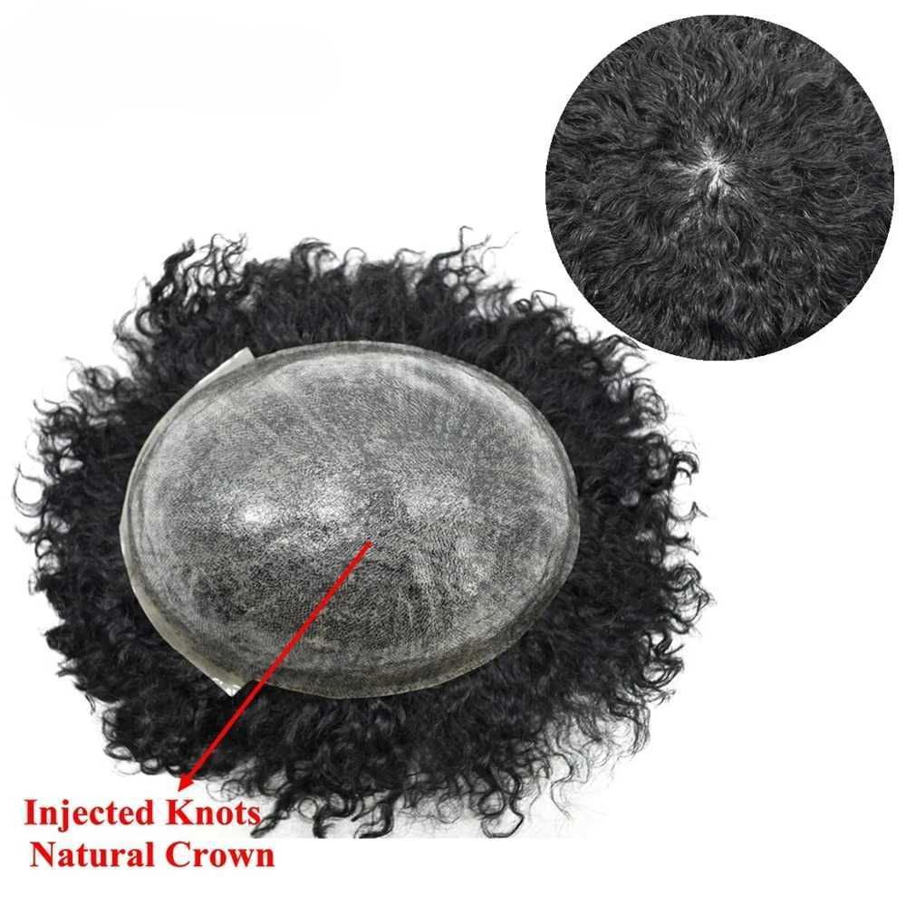 Queen Curly Hair Skin Men Toupee Durable Injection Pu Hair System For Black Men Human Hair Wigs Male Hair Prosthesis Wigs For Man z250520