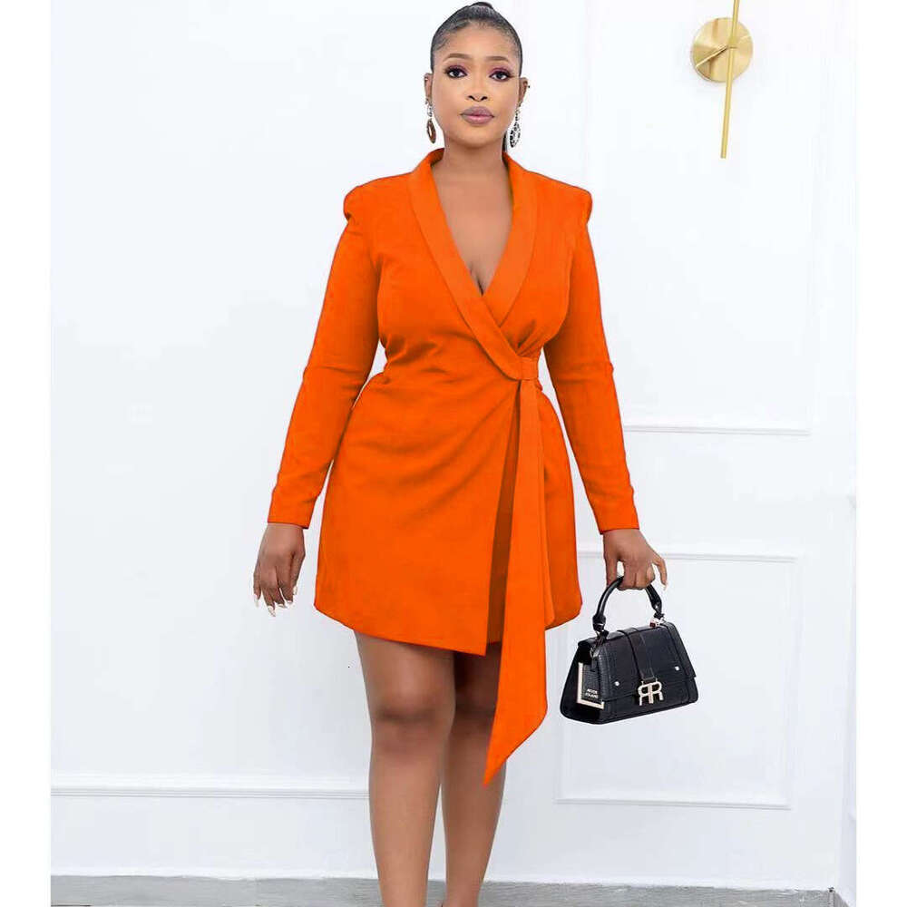 Women's Wear Autumn New Style Commuter Office Slim Fit Tie Up Suit Large Dress