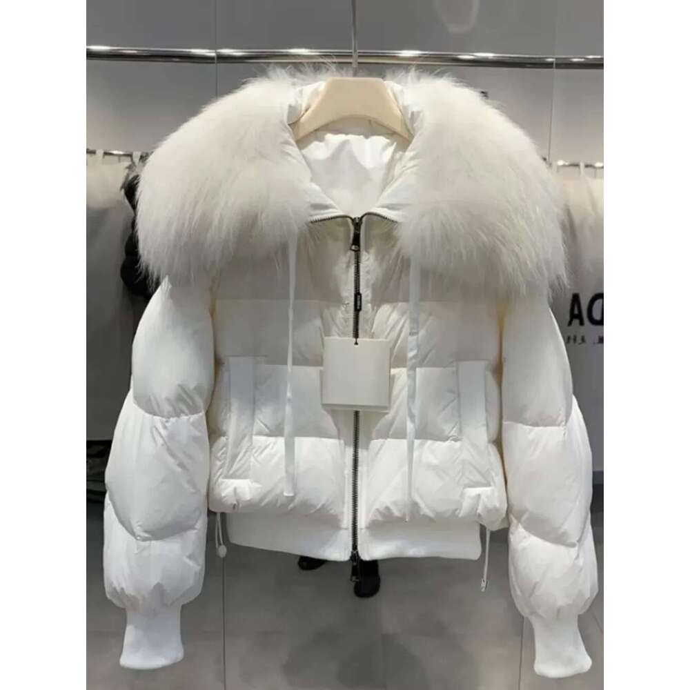 2024 Winter Puffer Jacket Women Large Real Raccoon Fur Collar Short Female Parkas Thick Warm 90% Duck Down Coat Loose
