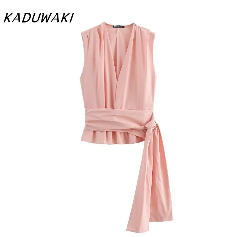 KADUWAKI Classic V-neck Sleeveless Lace Up Tops European/American Style Fashion Loose Mid Waist Wide Leg Pants Ins 2-piece Sets 250516