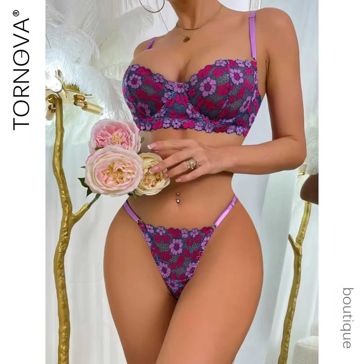 Sexy Adult Lingerie Women Sexy Contrast Bra Set Thin Hollow Breast-revealed Sexy Underwear Two-piece Set New R250520