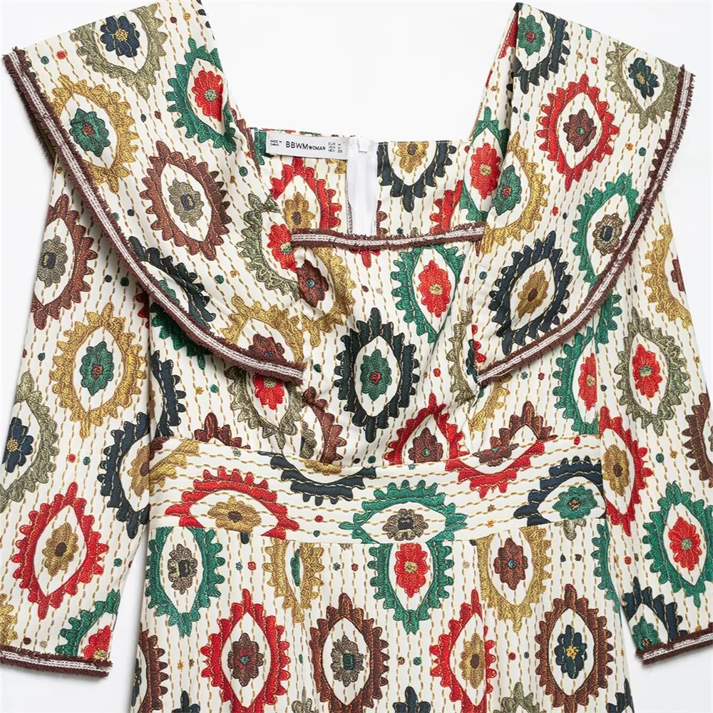 SpringSummer Product Womens Clothing Ethnic Style Printed Dress Temperament Lotus Neck High Waist Line 250520