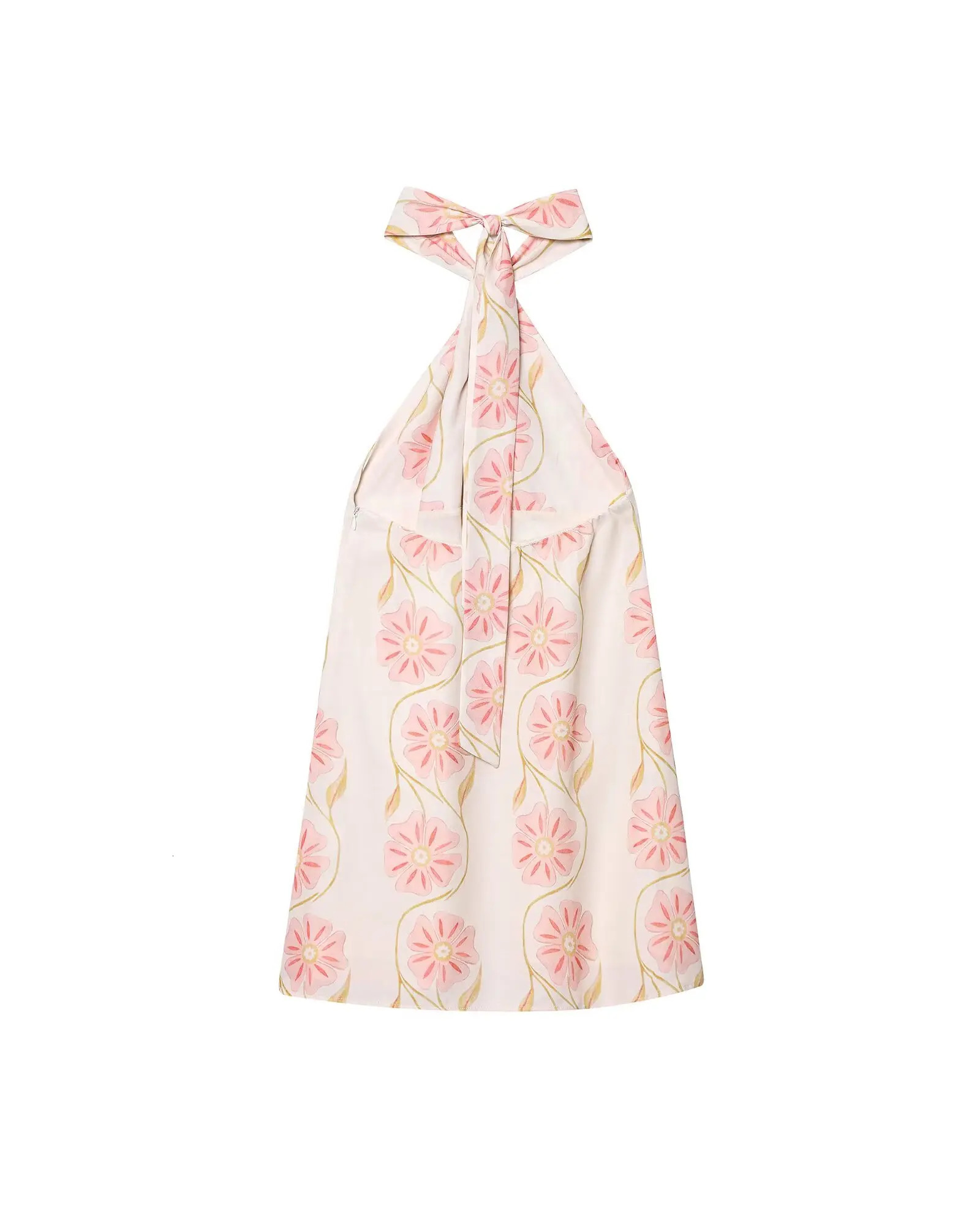 Zevity Women Sweet Floral Print Halter Mini Dress Female Chic Backless Side Zipper Summer Beach Wear Vestidos DS9178 250520