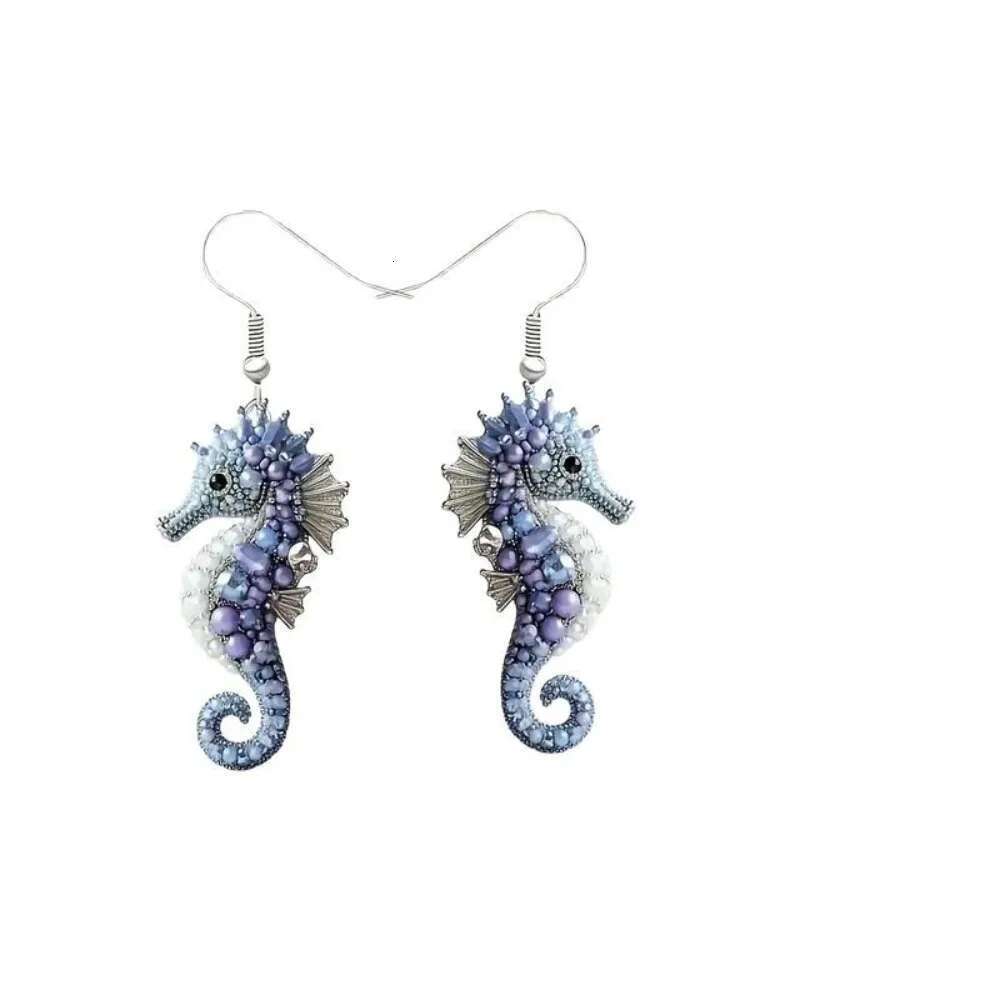 3Pcs/Set Fashion Dreamy Ocean Seahorse 2D Flat Acrylic Long For Women Funny Glitter Animal Earring Set Necklace Jewelry Gifts