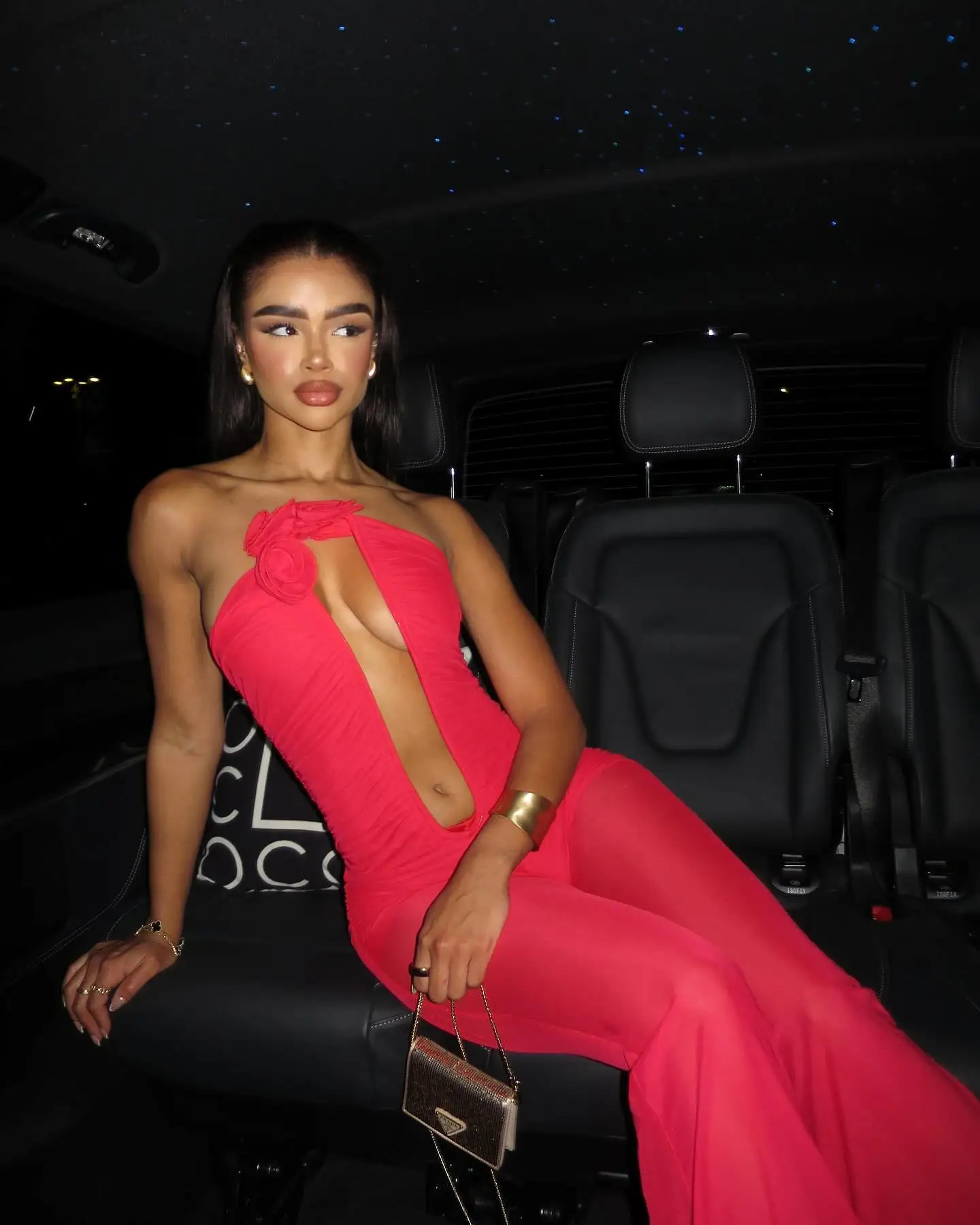 Red Khaki Color Women Sexy Strapless Mesh Florals Deep V-Neck Straight Long Jumpsuit Celebrate Nightclub Party Birthday Jumpsuit 250519