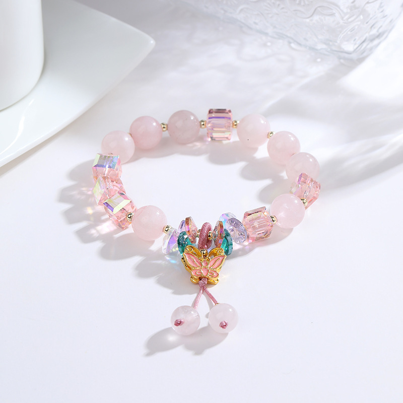 Creative Cat's Eye Money Bag Bracelet, Female Design, Sweet Handmade Jewelry, Flower Butterfly Peach Stone Bracelet