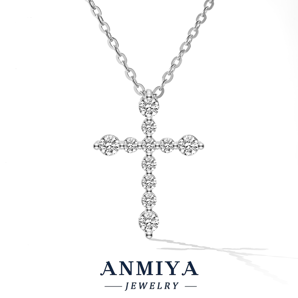ANMIYA 18K Gold Plated Cubic Zirconia Cross Necklace for Women Cross Pendant Necklace