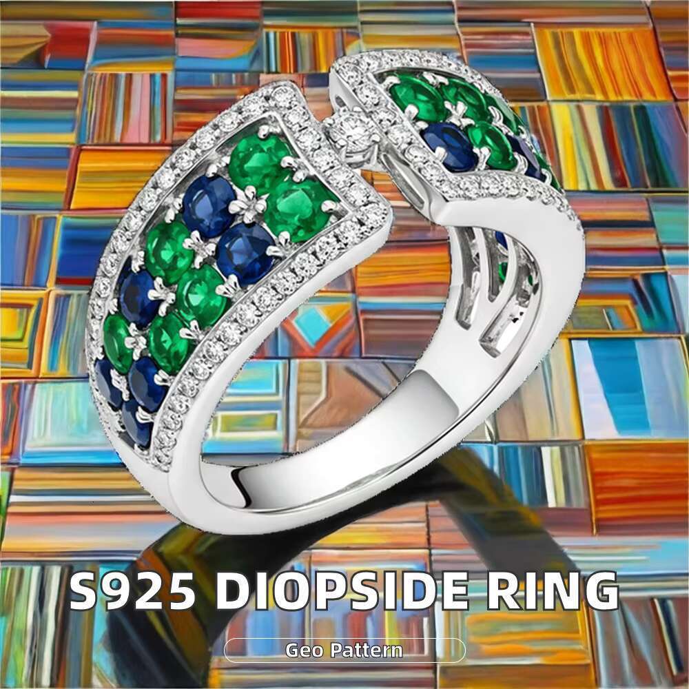 S pure silver unisex ring rhodium plated Diopside classic wedding engagement party inlaid gift