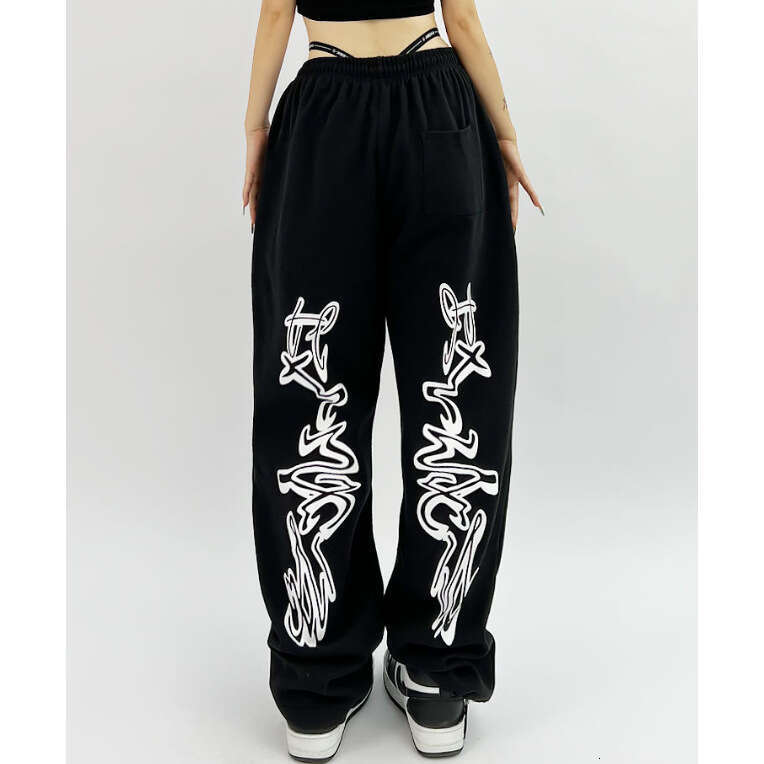American style design street straight wide leg jazz hot girl sports and casual pants, loose printed ankle binding sweatpants