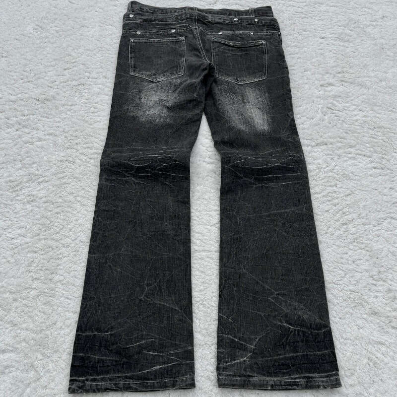 Millennium washed denim jeans Gothic style micro flared double waist lace pants for men and women's street wear