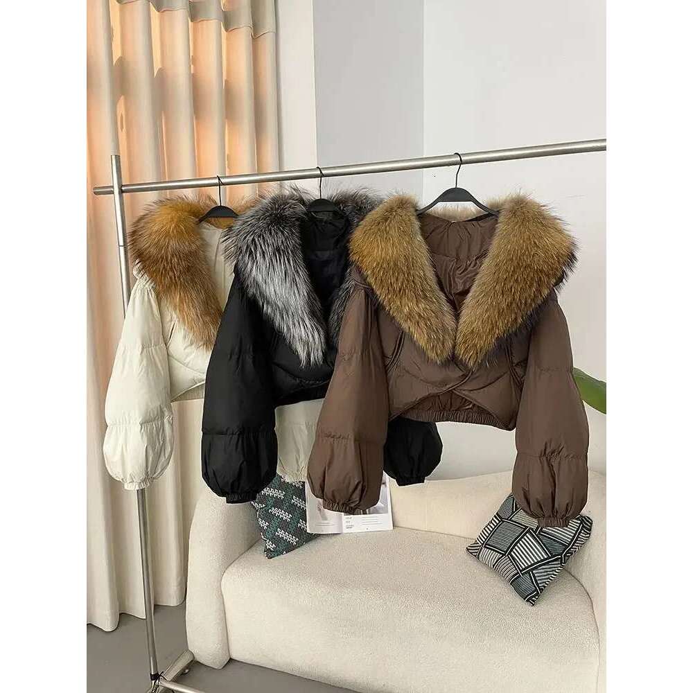 OFTBUY Winter Jacket Women Real Fox Raccoon Fur Collar Natural Thick Warm Duck Down Coat Short Outerwear Streetwear Loose Casual