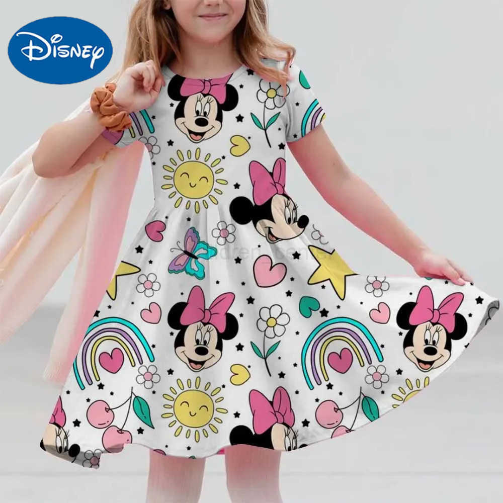Mickey Mouse Summer Girls Skirt Short Sleeve Dress 3D Printed Cartoon Disney Cute Childrens Fashion MNSO Party Trendy Clothing W250520