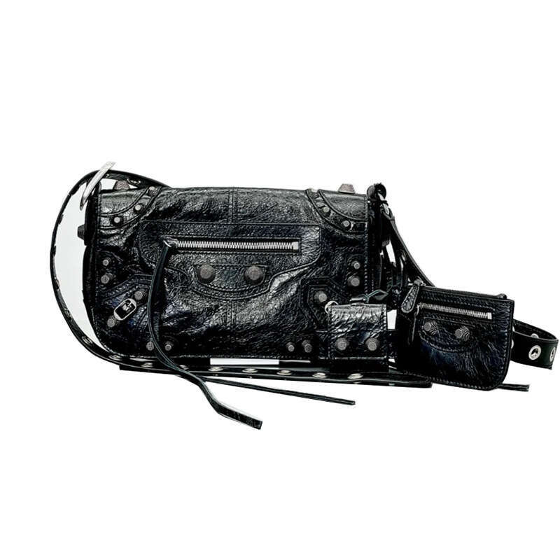 Bag new genuine leather small square oil wax cowhide rivet flip motorcycle bag unisex shoulder crossbody