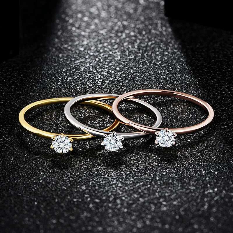 18K White Gold Plated Ring for Women 0.2ct Test Past D Moissanite Diamond Solitaire Ring Wedding Band Engagement Bridal
