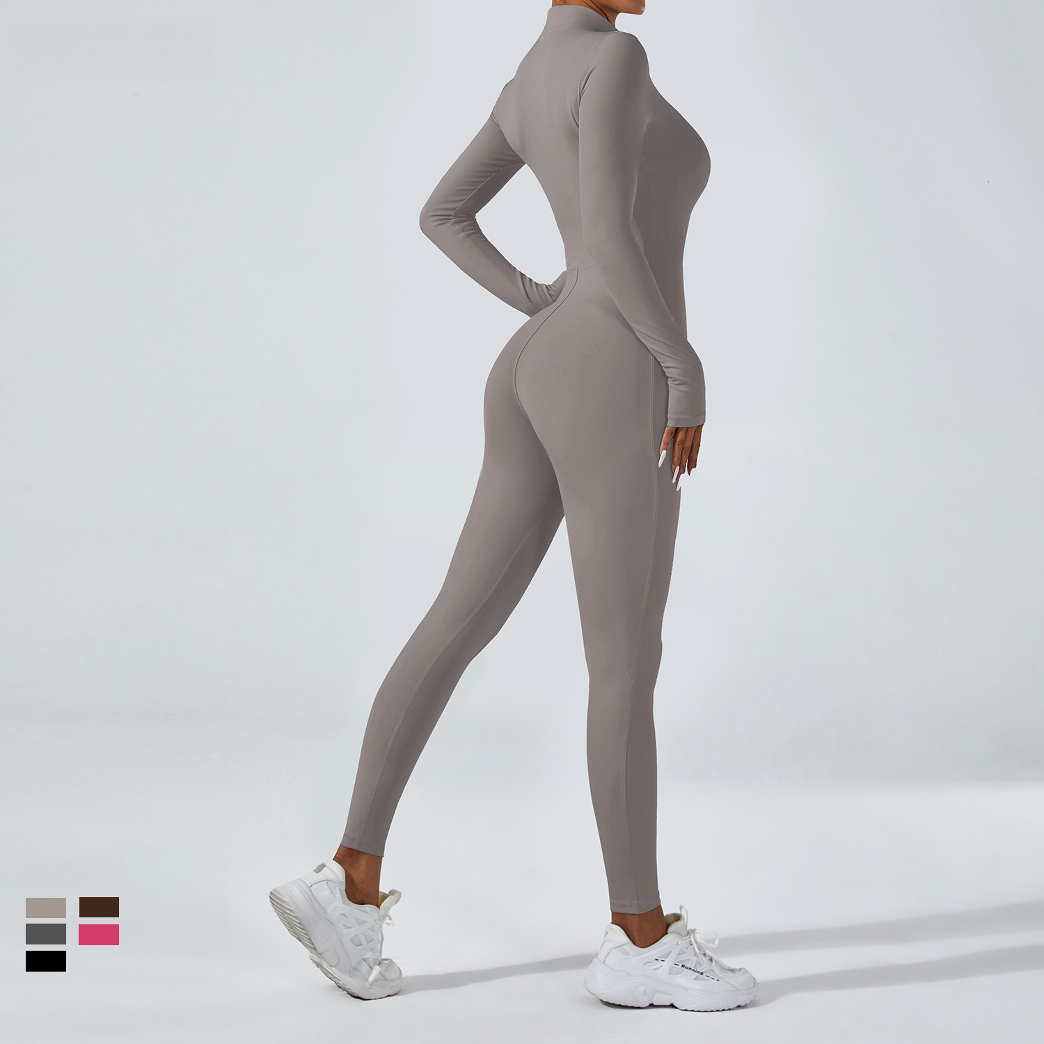 Zipper nude long sleeved yoga for women, high-intensity fitness running sports jumpsuit