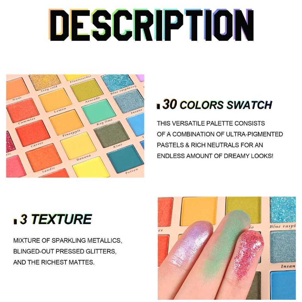 30-color rainbow eyeshadow palette. Matte nudes and pearly glitter for a stunning eye look perfect for stage and party W250520