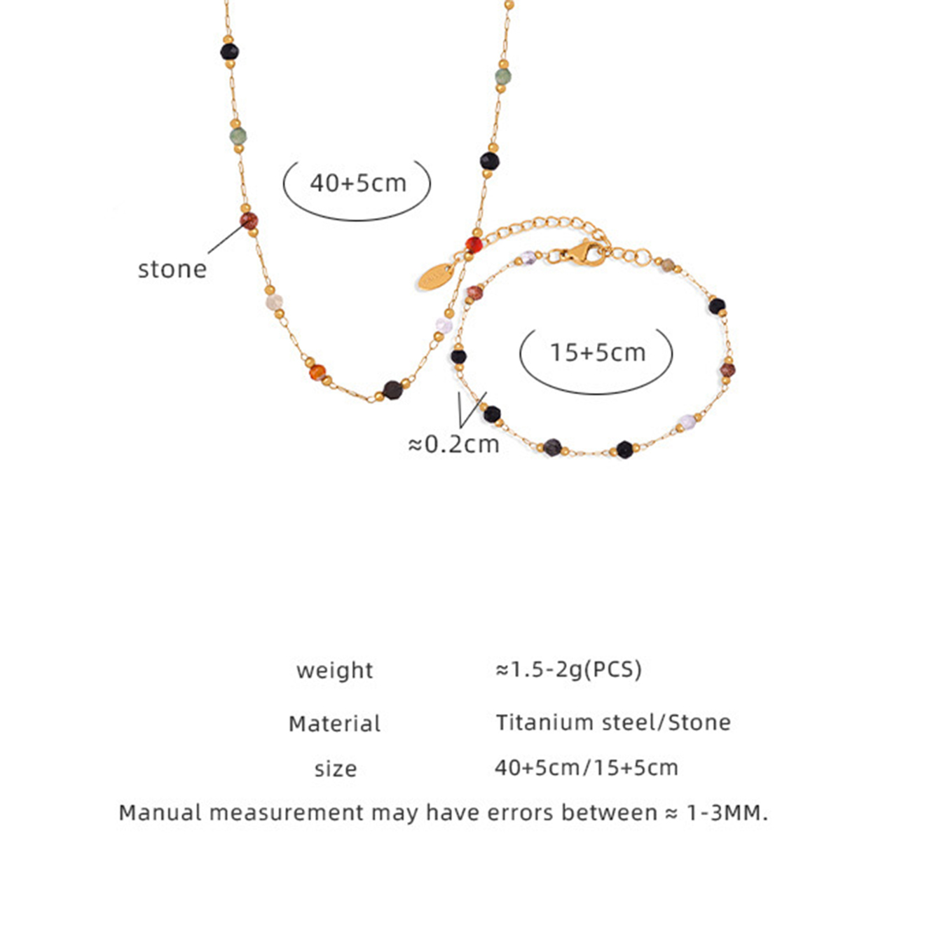 TUPMI Colorful Natural Stone Beaded Necklace and Bracelet Set, Geometric Design, Retro and Versatile Chain Bead Necklace Bracelet for Wimen Jewelry Gi